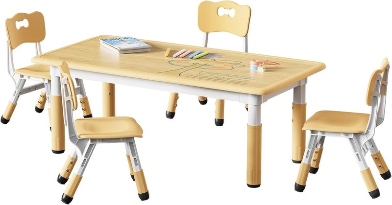 Brelley Kids Table and 4 Chairs Set, Height Adjustable Toddler Table and Chair Set, Graffiti Desktop, Non-Slip Legs, Max 300lbs, Children Multi-Activity Table for Ages 2-8 - Image 1